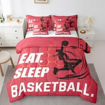 7 Pcs Eat Sleep Basketball Comforter Set Twin Size,Basketball Bed in a Bag with Flat Sheet and Fitted Sheet and Adults,Neon Honeycomb Bedding Set with Pillowcase and Sham