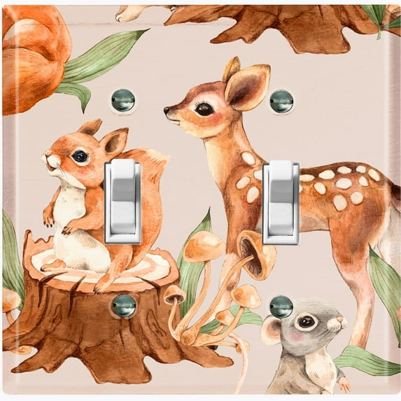 Metal Light Switch Plate Cover Cute Forest Animals Squirrel Deer Mouse ANM012