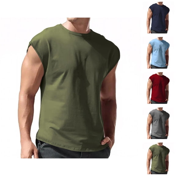 Mens Sleeveless Shirts Summer Lightweight Breathable Crewneck Casual Plain Tank Tops