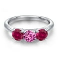 thumbnail image 3 of Gem Stone King 925 Sterling Silver Pink Created Sapphire and Red Created Ruby Engagement Ring for Women | 1.75 Cttw | Round 5MM | Gemstone September Birthstone | Size 6, 3 of 6