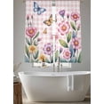 thumbnail image 5 of Pink Flowers Sheer Curtains 72 Inch Length 2 Panels Set Window Treatments, Spring Floral Butterfly Leaves Plants Rustic Plaid Rod Pocket Semi Curtains for Living Room/Bedroom/Kitchen, 104"W x 72"L, 5 of 7