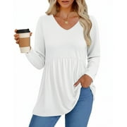 UVN Fall Blouses for Women Long Sleeve V Neck Peplum Tunic Tops Casual Babydoll Flowy T Shirts