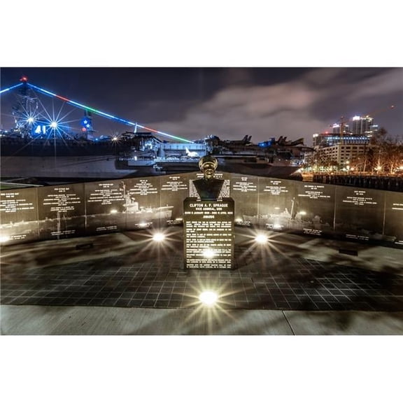 36 x 24 in. USS Midway San Diego at Night Fine Print Wall Art