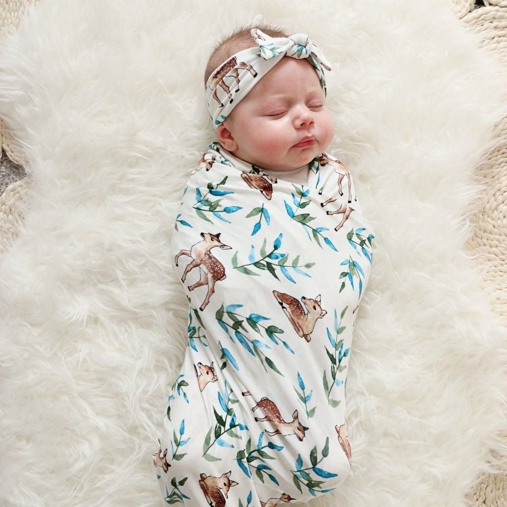Newborn Infant Babys Swaddle Blanket Soft Sleeping Swaddle Muslin Wrap Headband 