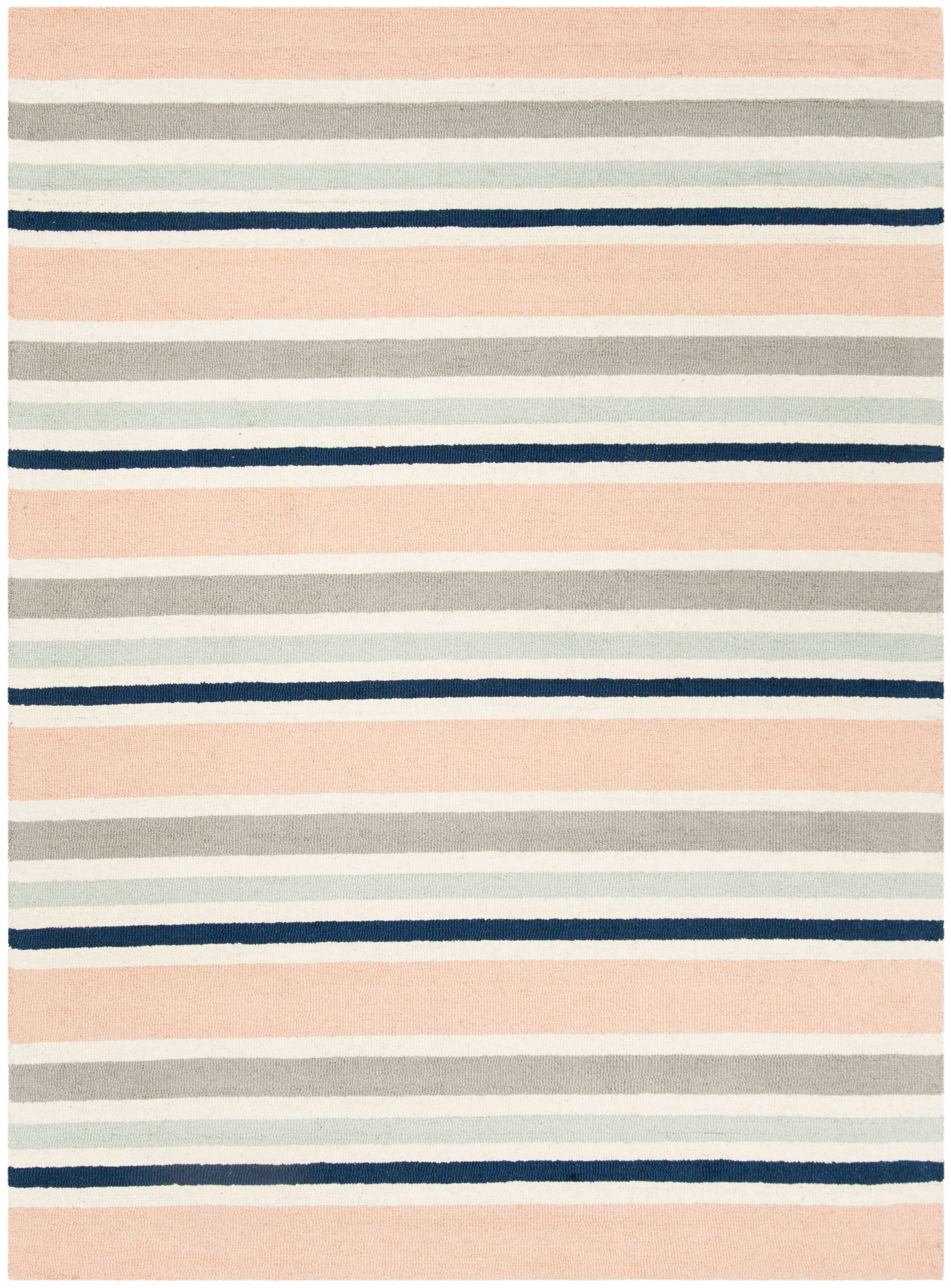 SAFAVIEH Kids Multi Striped Wool Area Rug, Ivory/Multi, 5' x 5' Square