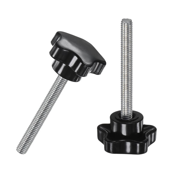 Uxcell 2-Pack Star Clamping Knobs, M6x50mm Male Thread Hand Tightening Screw Machine Handle Replacement [31mm, Black]