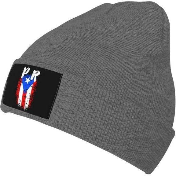 Puerto Rico PR Flag Knit Beanie Winter Hats for Men and Women Knitted Cuffed Skull Cap Acrylic Daily Beanie Hat