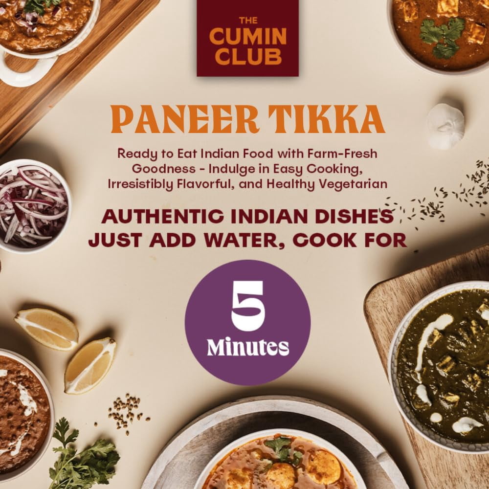 The Cumin Club Paneer Tikka Meal Kit - Instant Meals - Ready to Eat Indian Food (Pack of 5)