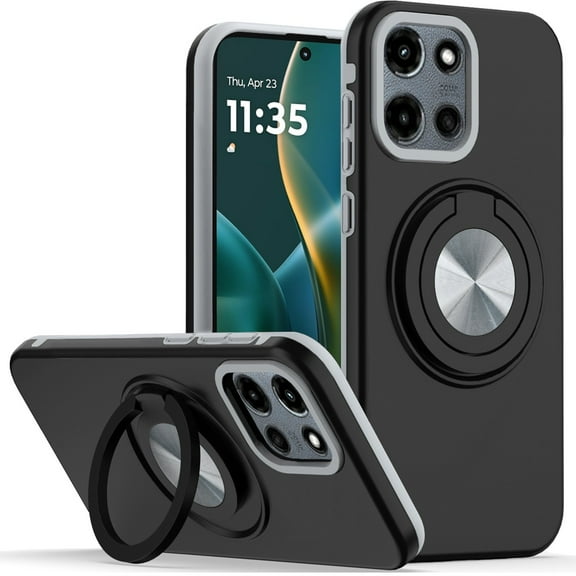 XPM for Motorola Edge 2025 Phone Case, Metal Matte Hybrid with Invisible Rotational Ring Stand, Car Mount Friendly, Military Grade Slim Fit Sturdy Cover for Motorola Edge (2025) (Black)