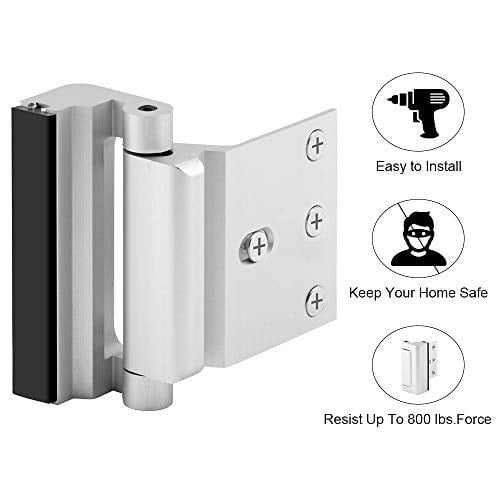 Withstand 800 lbs Alamic Home Security Door Lock Childproof Door Reinforcement Lock for Inward Swinging Door Door Reinforcement Lock of Force Silver