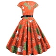 thumbnail image 4 of CEHVOM Robe Vintage de Noël pour Femmes, Bandage, Imprimé Rétro, Manches Courtes, Soirée, Col Rond, Fête, Bal, 4 of 5