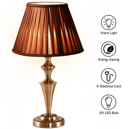 Antique Brass Led - Costway 13'' Antique Brass Bedside Table Lamp w/ LED Bulb Champagne Office Light