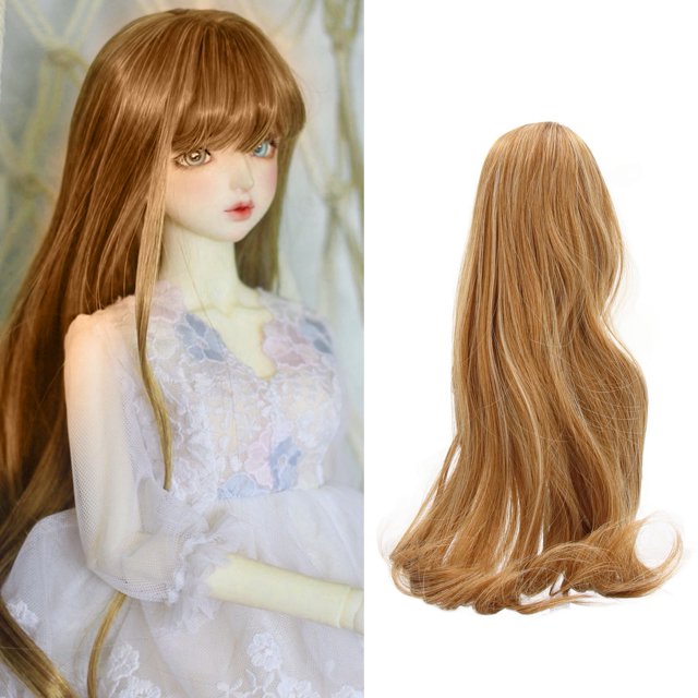 BJD Doll Hair Wig 1/3, Long BJD Hair Linen Clear Natural Scalp Line with Bangs for Restyle