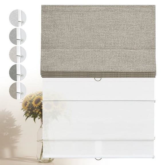 Keego 2 in 1 Cordless Roman Shades Day Night for Windows, Blackout and Light Filtering Shades, Dual Layer Roman Window Blinds for Home (Blackout Brown + Light Filtering White, 50"W x 48"H)