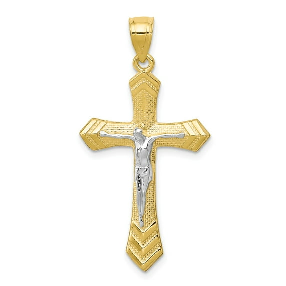 Solid 10k Yellow Gold Two Toned Passion Cross Pendant Crucifix Charm - 35mm x 21mm