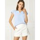 thumbnail image 3 of Camiseta Manga Tulipán Cuello En V Básico Allegra K Para Mujer Azul claro XL, 3 of 6