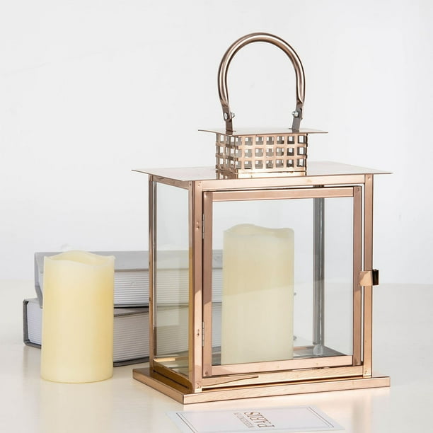 Efavormart 10" Rose Gold Cage Top Stainless Steel Lantern Candle Holder Tabletop Centerpiece