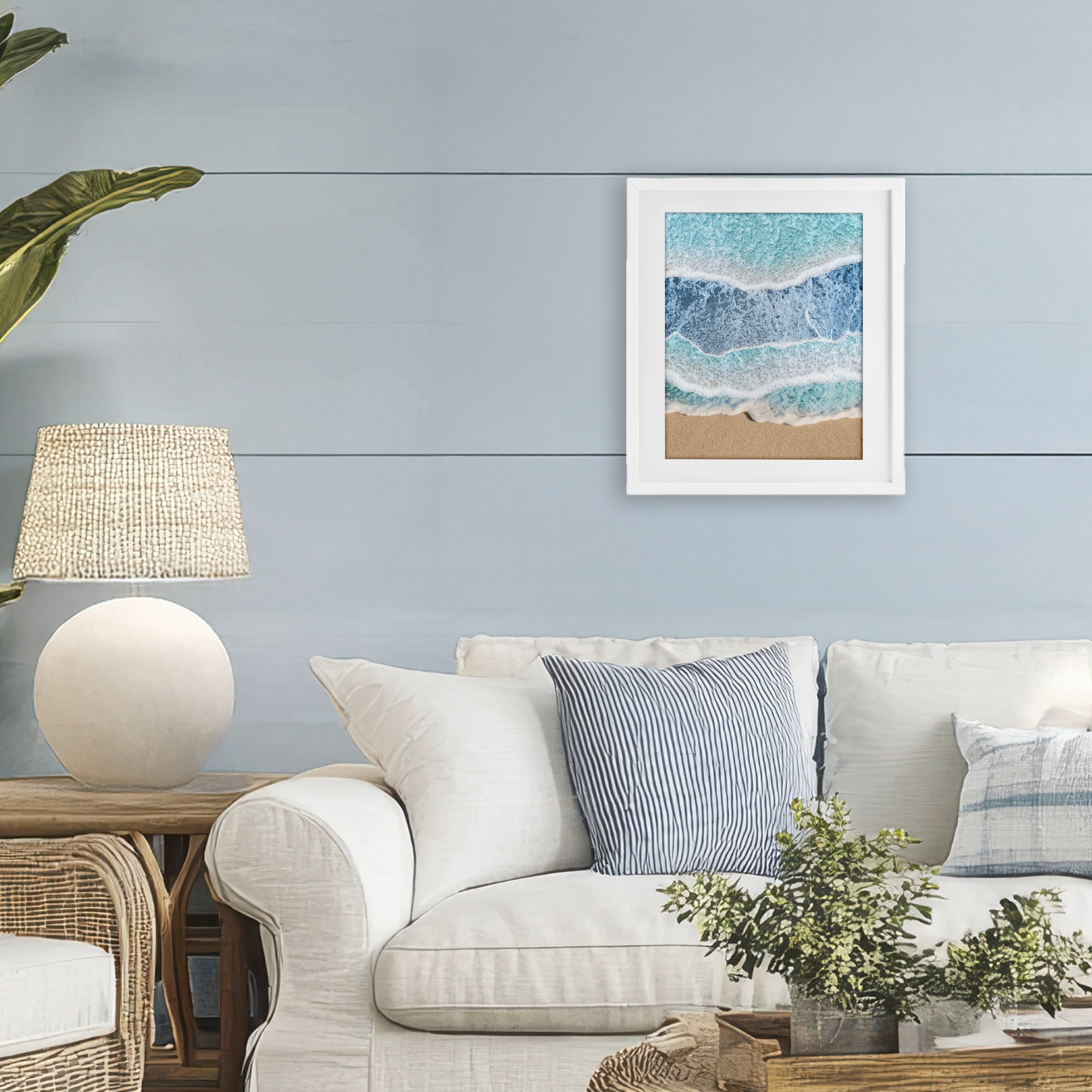 Stupell Industries Overlapping Shore Waves White Framed Print Under Glass, design by Jesse Keith