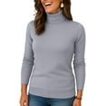thumbnail image 4 of Hearthz Ribbed Gray Womens Sweater Turtleneck Mock Neck Womens Long Sleeve Shirts Knit Basic Spring Winter Womens Sweatshirt, 4 of 4