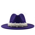 thumbnail image 3 of Sombreros Fedora de Jazz de lana para hombre y mujer, sombrero de fieltro con cinta de perlas de cuero, blanco, rosa, amarillo, Trilby de panamá, gorra de fiesta Formal, 58-61CM, 3 of 4
