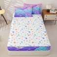 thumbnail image 4 of Castle Fairy Glitter Mermaid Tail Tile Zipper Full Size Comforter Sets with Fitted Sheet and 2 Pillowcases,Starfish Shell Pastel Scale Seamless Print Zipper Bedding Set,Reversible,4pcs, 4 of 6