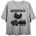 thumbnail image 4 of Woodstock Single Color Logo Women's Heather Gray Crop Tee with Short Sleeves and Crew Neck-Large, 4 of 7