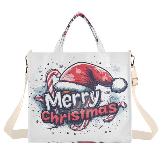Corduroy Tote Bag for Women Shoulder Handbags Fashion Ladies Purses Satchel Messenger Bags Cartoon Style Merry Christmas Lettering S