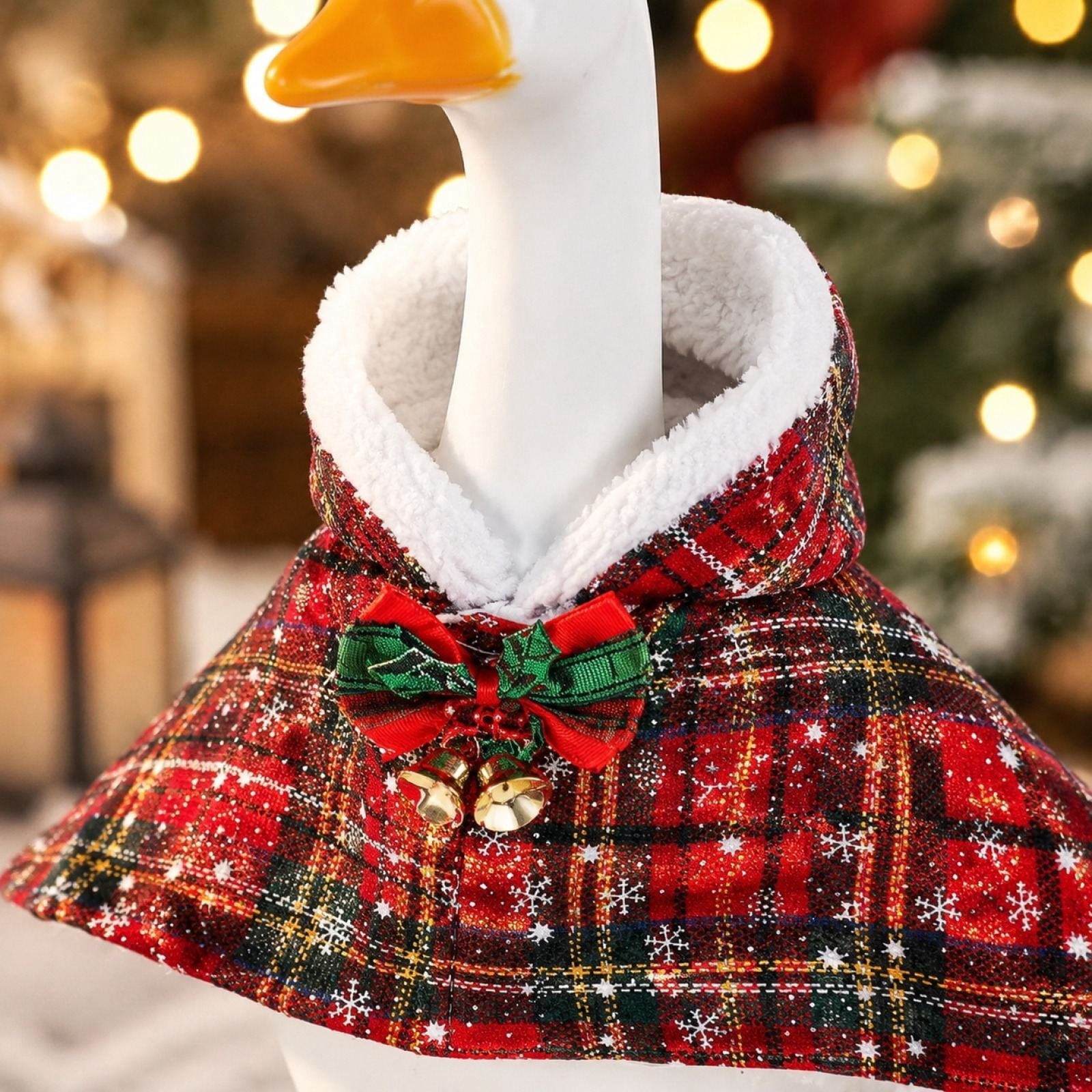 Cififendec Christmas Porch Goose Outfit, Seasonal Printed Costume for 23" Front Yard Goose Figurine Styling & Holiday Patio Festive Decoration Layout