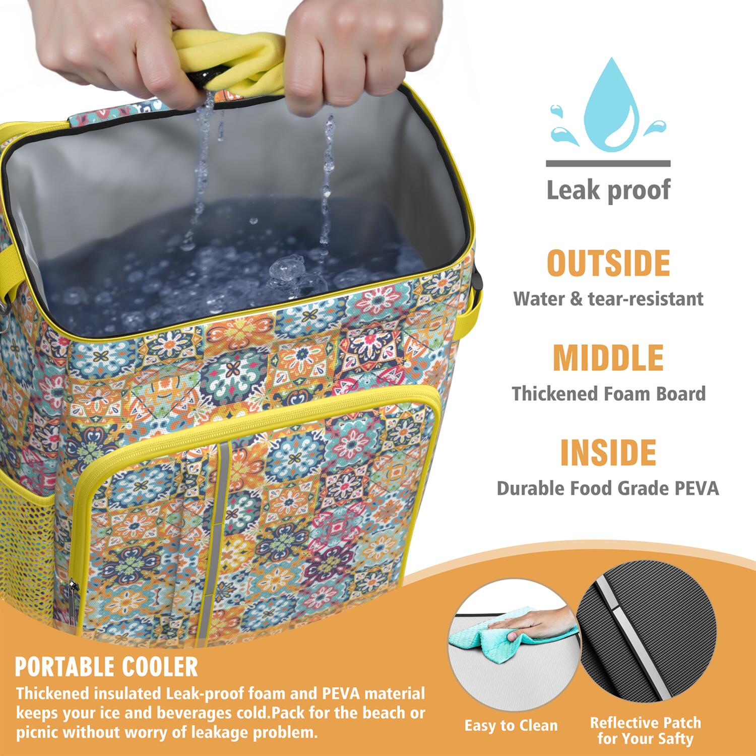Travel Cooler Bag - Boho Bohemia Flower Camping Beer Cooler Backpack with Bottle Opener- Waterproof Insulated Picnic Backpacks - Cooler Bag for Beach