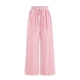 thumbnail image 6 of Nestiefly Womens Striped Wide Leg Pants Summer Boho Palazzo Pants Causal Elastic High Waist Long Flowy Lounge Trousers with Pockets Pink 2XL, 6 of 7