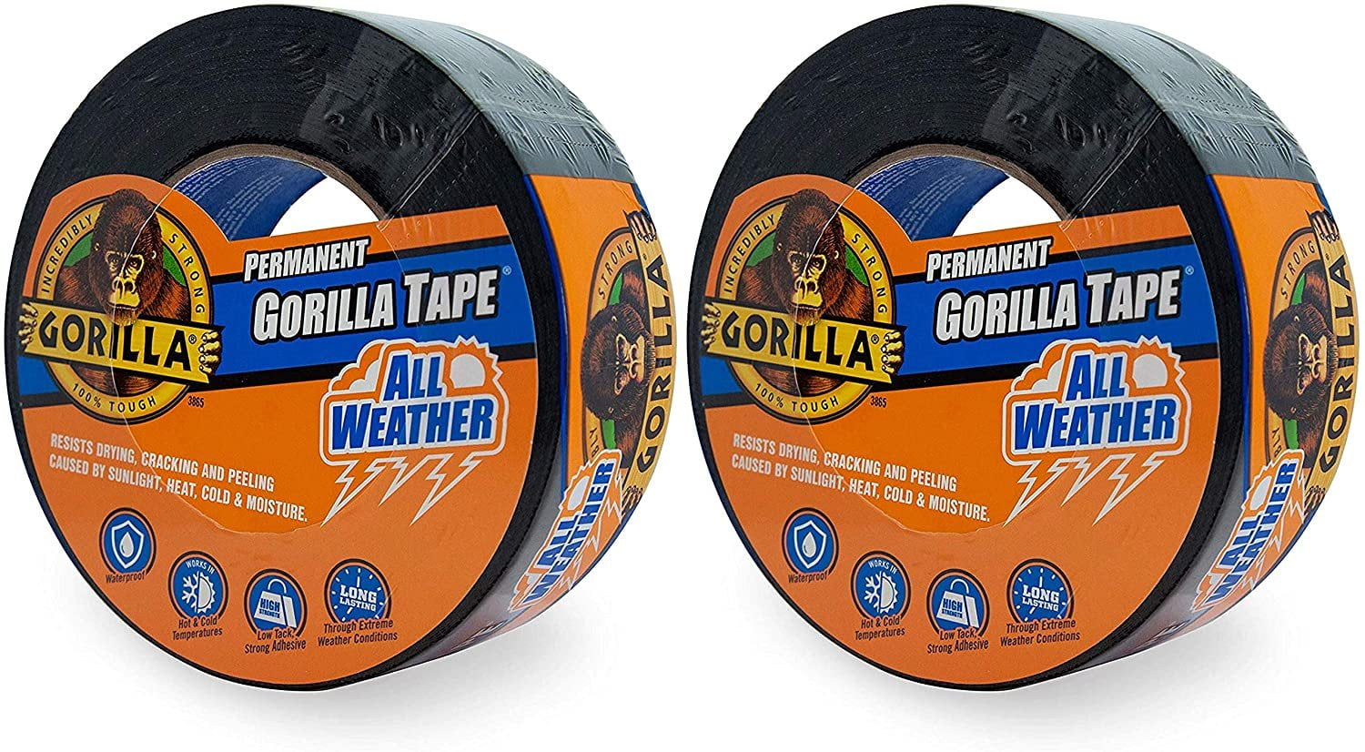 UV and Temperature Resistant Black 1 1.88 x 25 yd Gorilla All Weather Outdoor Waterproof Duct Tape