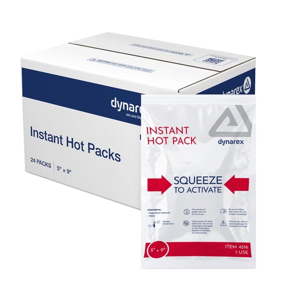 Dynarex Instant Hot Packs, Disposable Heat Pack for Warm Compress, 5” x 9”, 24 Count