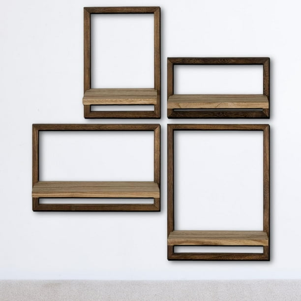 Estantes flotantes, juego de estantes de almacenamiento y exhibición, estantes de pared de madera, decoración de pared para oficina 4 piezas marrones