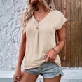 thumbnail image 3 of Blusa informal de manga corta con cuello en V para mujer de Umfun Fashion, color beige, talla L, 3 of 5