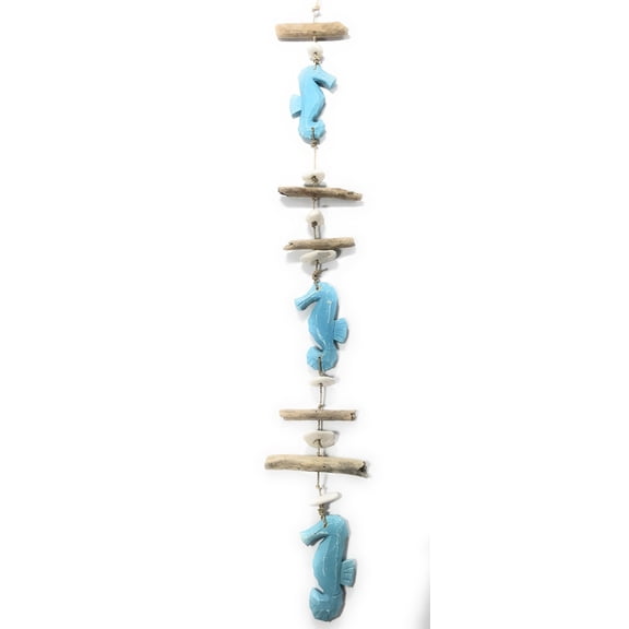 Driftwood Garland Seahorse w/ White Stone 40" Blue - Rustic Cottage Accents | #lis31010100