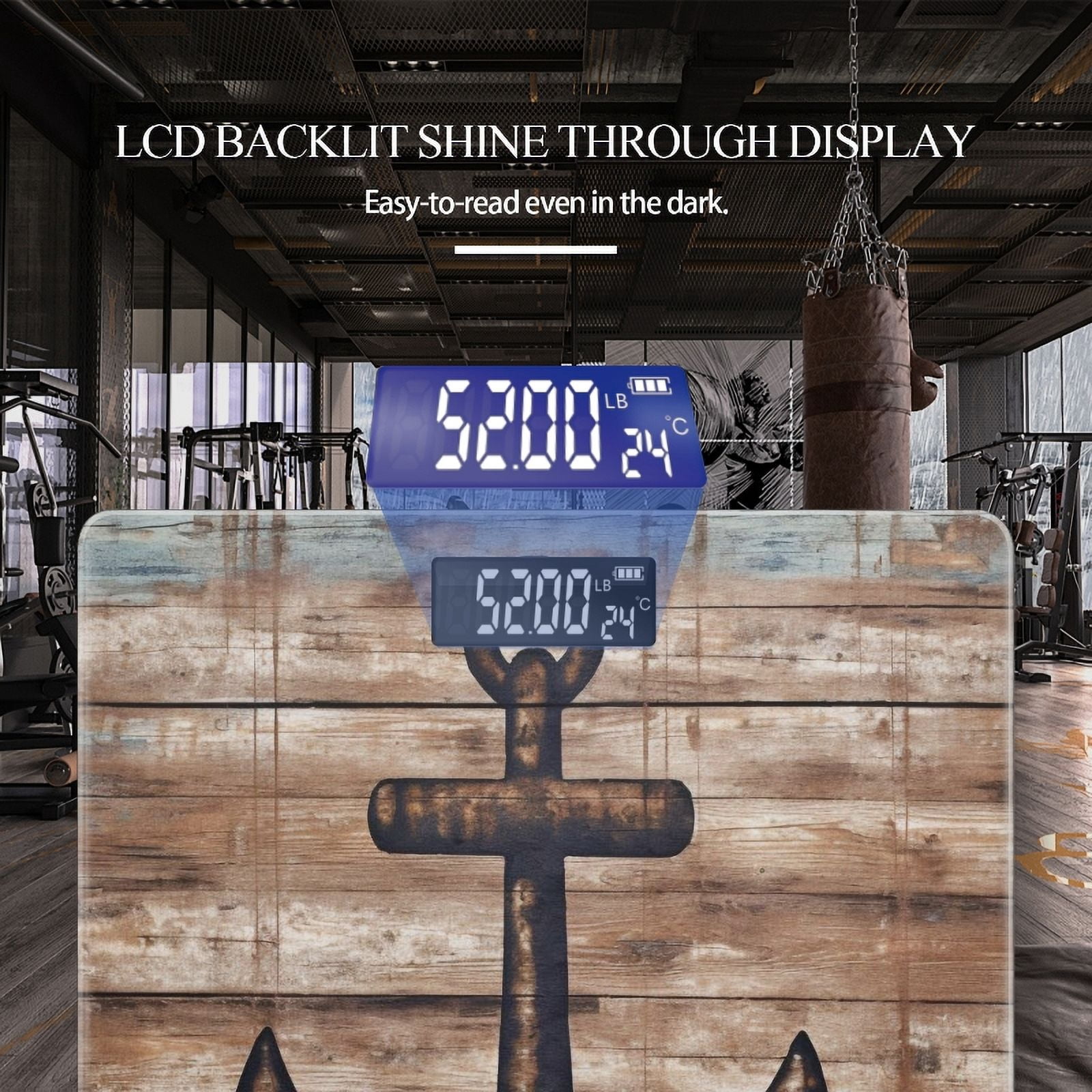 High Precision Body Weight Scale Smart Bathroom Scales with Large LCD Display(400lbs),Decorative for Bedroom-Nautical Anchor On Wooden Wall