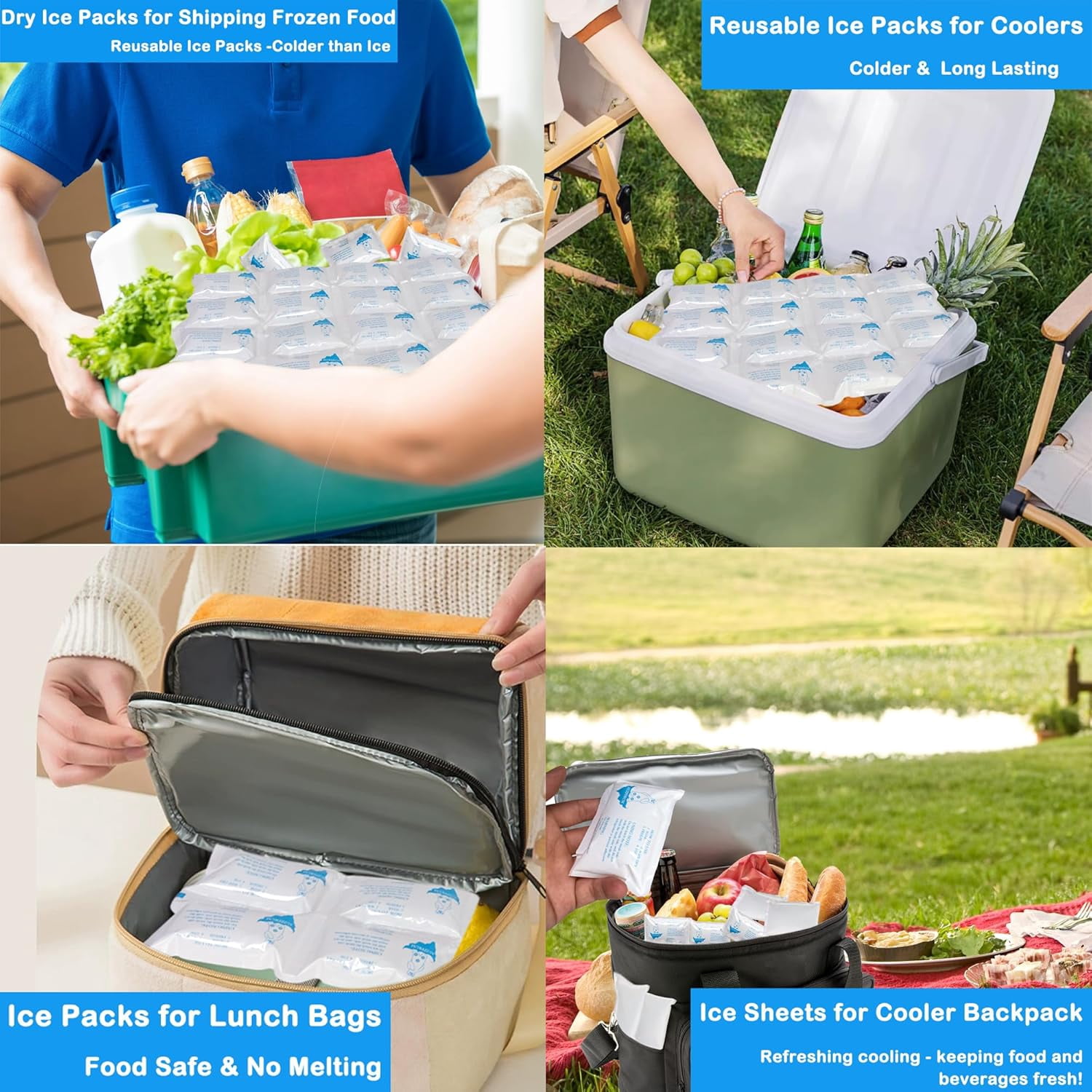 Dry Ice Packs for Shipping Frozen Food, Reusable Cold Ice Sheets for Coolers, Lunch Bag, Flexible Long-Lasting Ice Blanket Sheets for Shipping
