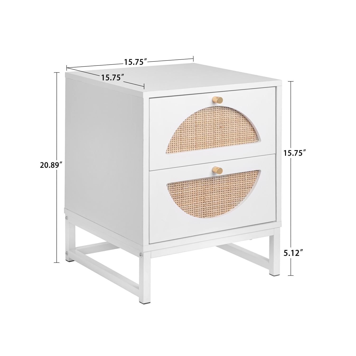 Kadyn Bedside Table, Modern Nightstand Side Table with 2 Drawers, Particle Board Bedside End Table for Bedroom, White