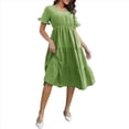 thumbnail image 2 of Vestido Informal de Mujer con Escote en V, Volantes y Corta, Corte A, Holgado, Midi Verde L, 2 of 9