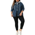 thumbnail image 3 of Agnes Orinda Women's Plus Size Denim Jacket Layered Drawstring Detachable Hoodie with Pockets Jean Jackets 1X Blue, 3 of 7