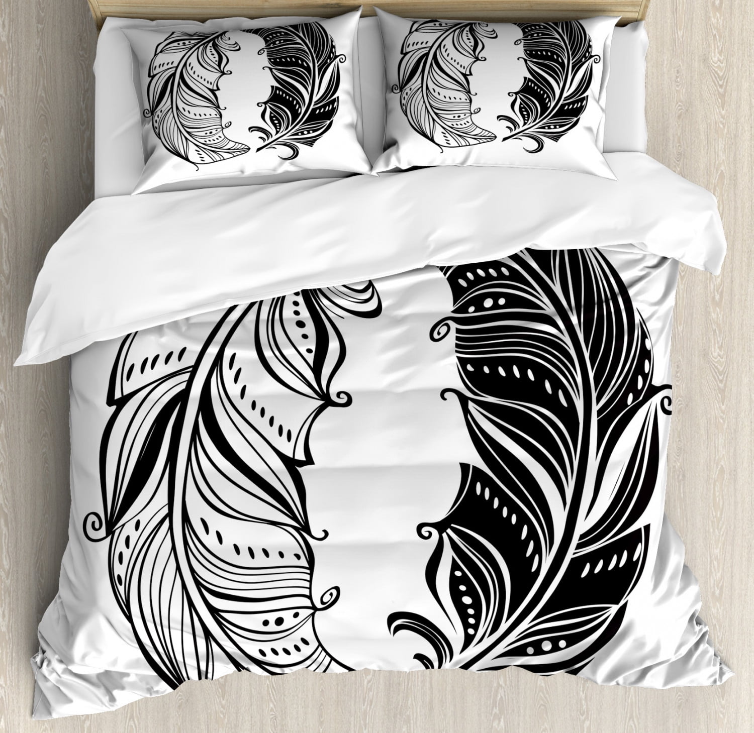 Black And White Duvet Cover Set King Size Boho Style Abstract Yin