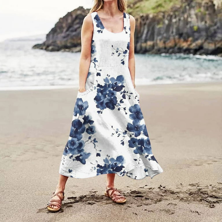 Summer Cute Boho Floral Flowy Knee Length Sundress Square
