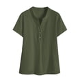 thumbnail image 3 of Womens Cotton Linen T-Shirts, Short Sleeve Shirts for Women Summer Casual Lightweight V Neck Dressy Blouses with Buttons, 3 of 6