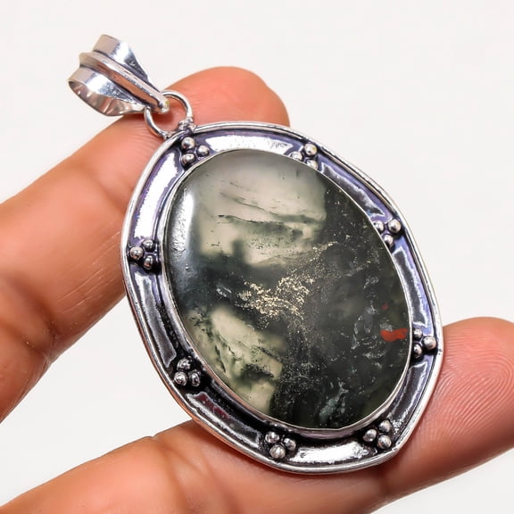 African Bloodstone Oval Gemstone Pendant Handmade Fashion Jewelry 2.60" FP 373