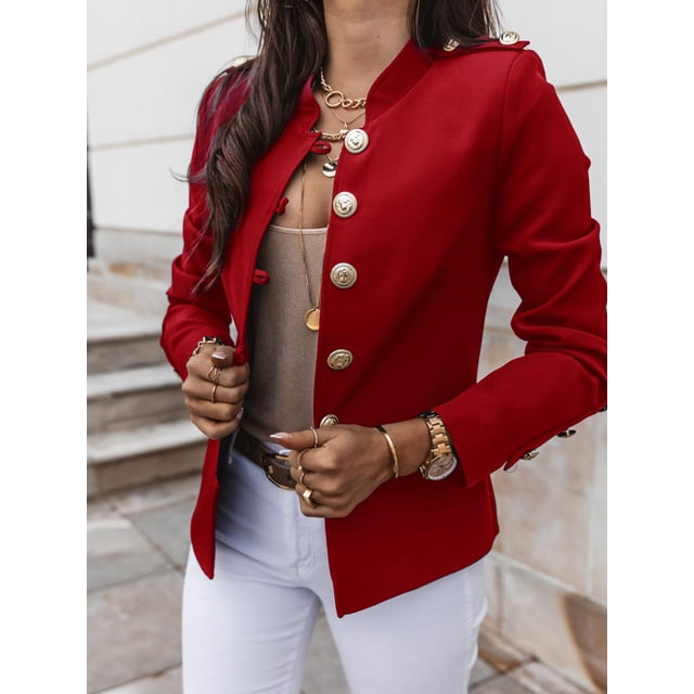 ZHAOCHENG Blazer negro informal con botones para mujer, chaqueta ajustada de manga larga para primavera, abrigo de oficina gris para mujer, envío directo de ropa