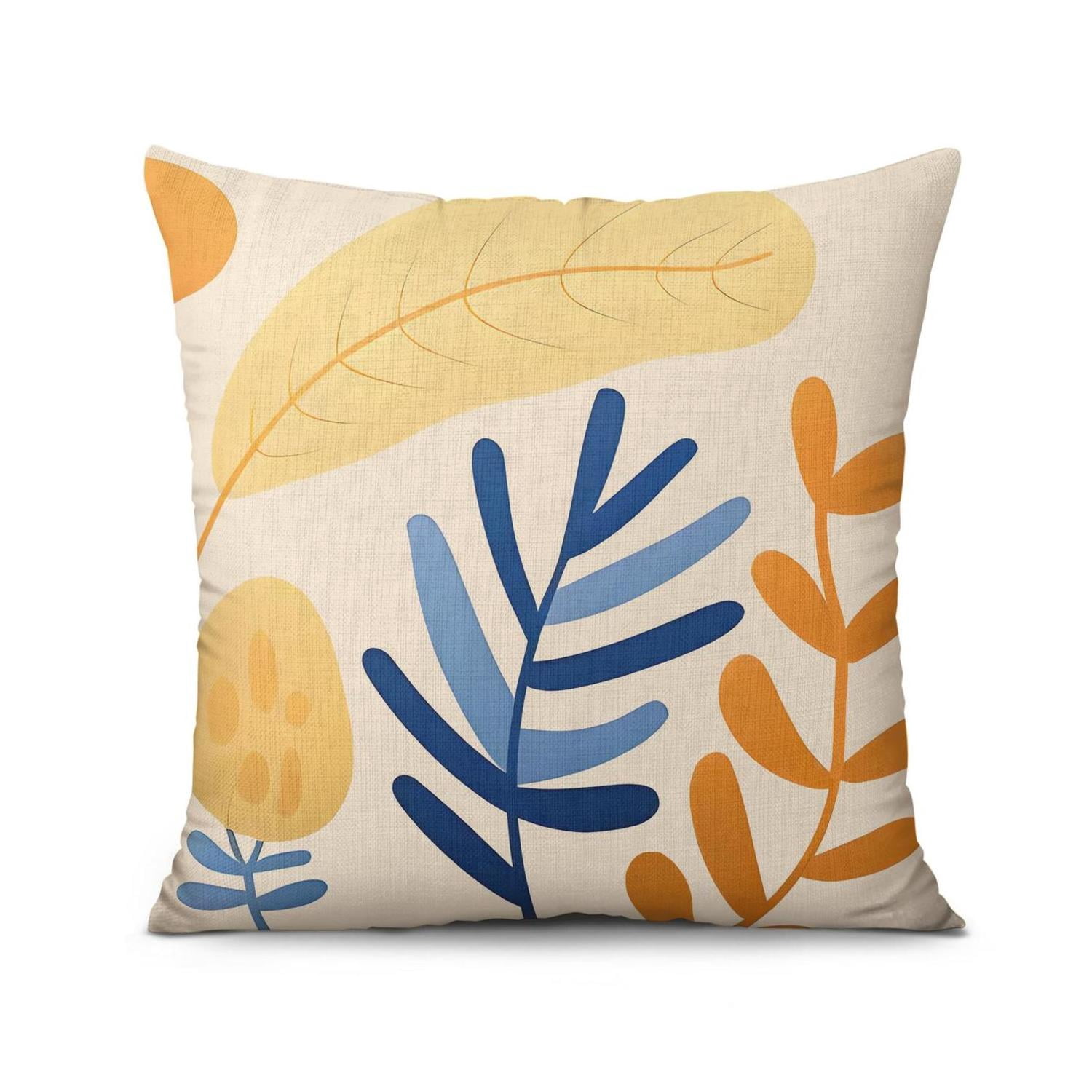 Blue Yellow Leaves Farmhouse Decor Throw Pillow Covers 16 X 16 Inch, Set Of 4, Linen Study Sofa Cushion Cover Indoor Living Room Home Decor
