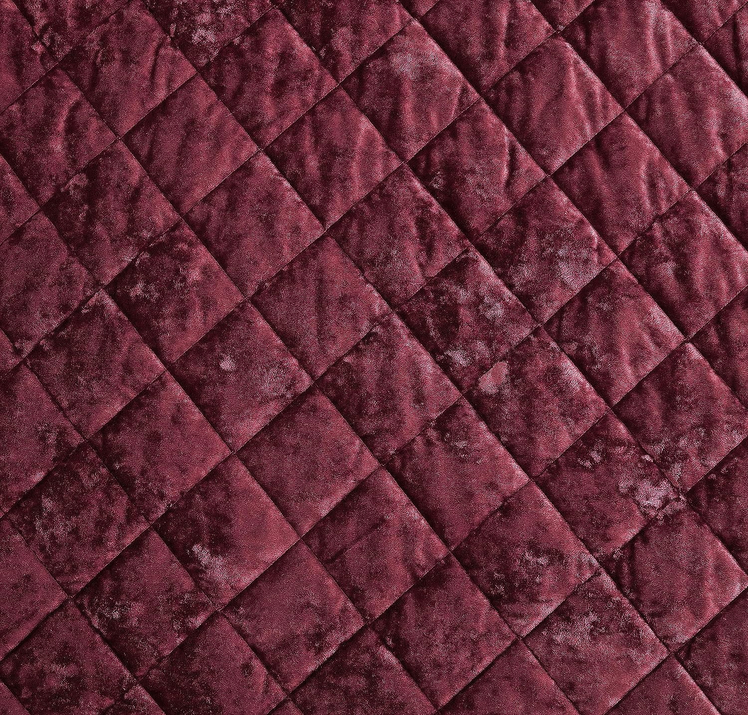 Chezmoi Collection Lux Burgundy Velvet Quilt King Set, 3-Piece Lush Plush Distressed Velvet Bedding All Season Lightweight Bedspread Brushed Microfiber Reverse with Diamond Stitch Quilting