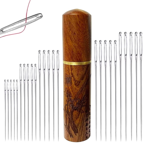 Sewing Needles Large Eye Hand Sewing - 25 Pieces Embroidery Needles for Hand Sewing,Hand Sewing Needles,Large Eye Sewing Needles with Wooden Needle Case Carving Pattern -