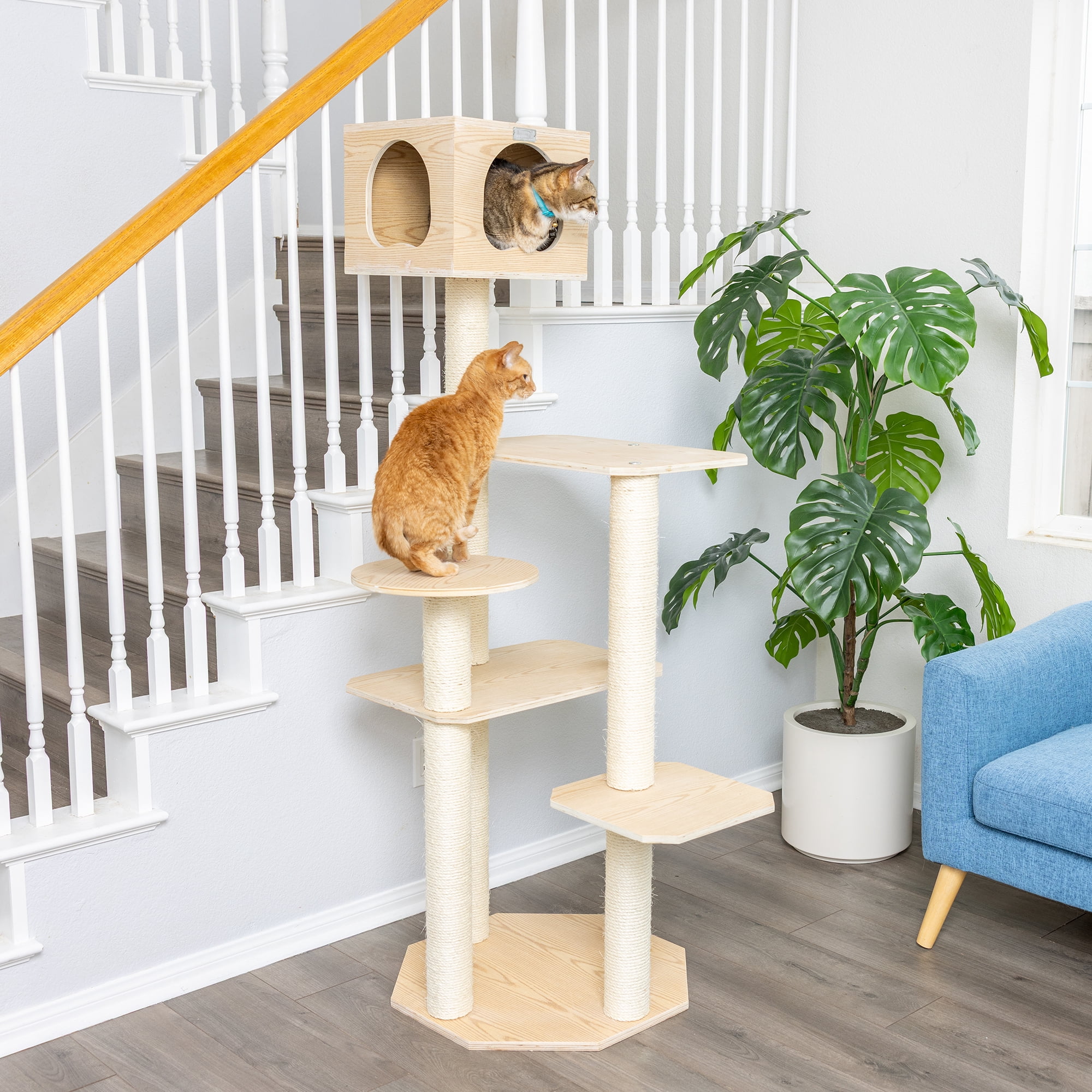 Armarkat 69-in Cat Tree & Condo Scratching Post Tower, Wood