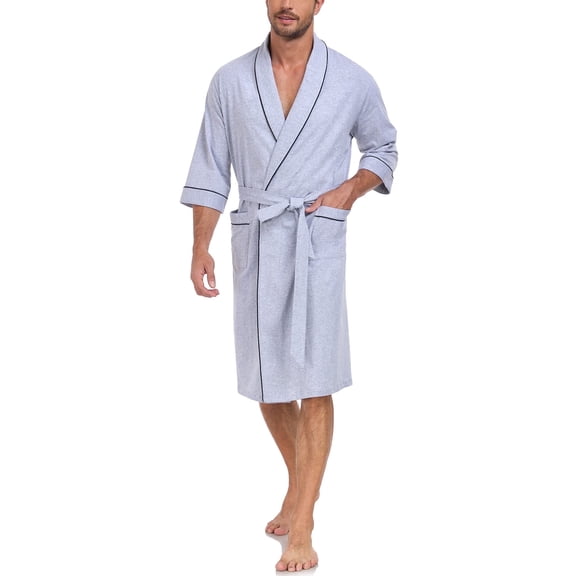 EA'S SECRET 100% Cotton Men's Bathrobes Summer Kimono Mens Lightweight Soft Robe Spa Robes for Men ShorttSleeve Sleepwear Loungewear with Pockets with Pockets(Grey,L)